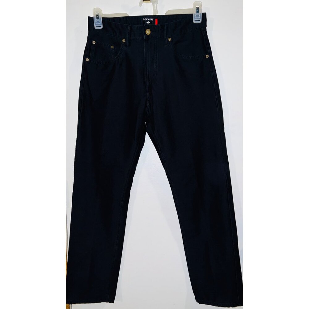 DOCKERS Men’s Straight Leg Pants 30 Black Solid Cotton Blend